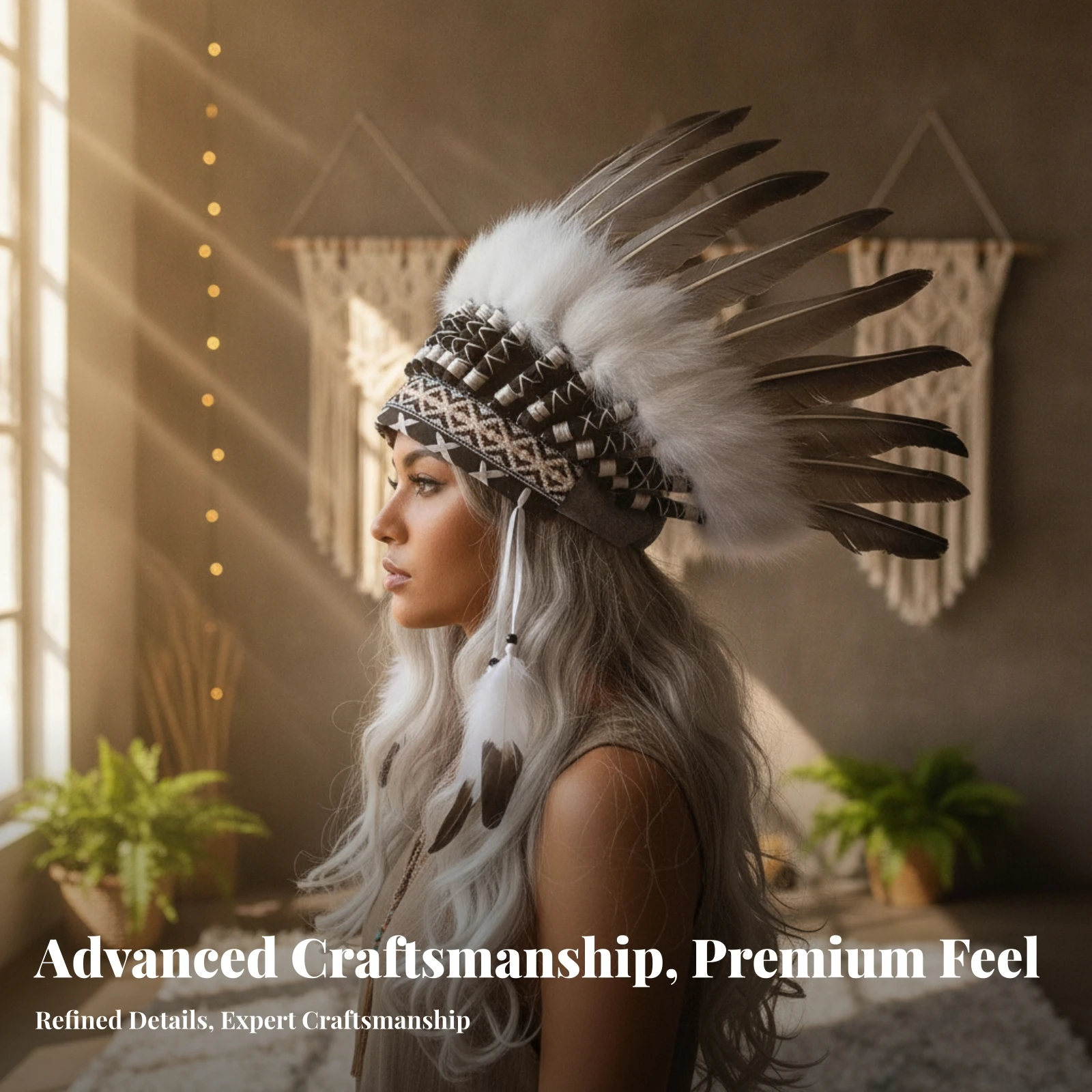 Feather Headdress Soft White Feathers Feather Headpiece Costume Headdress Geometric Pattern Party Gear Stage Performance