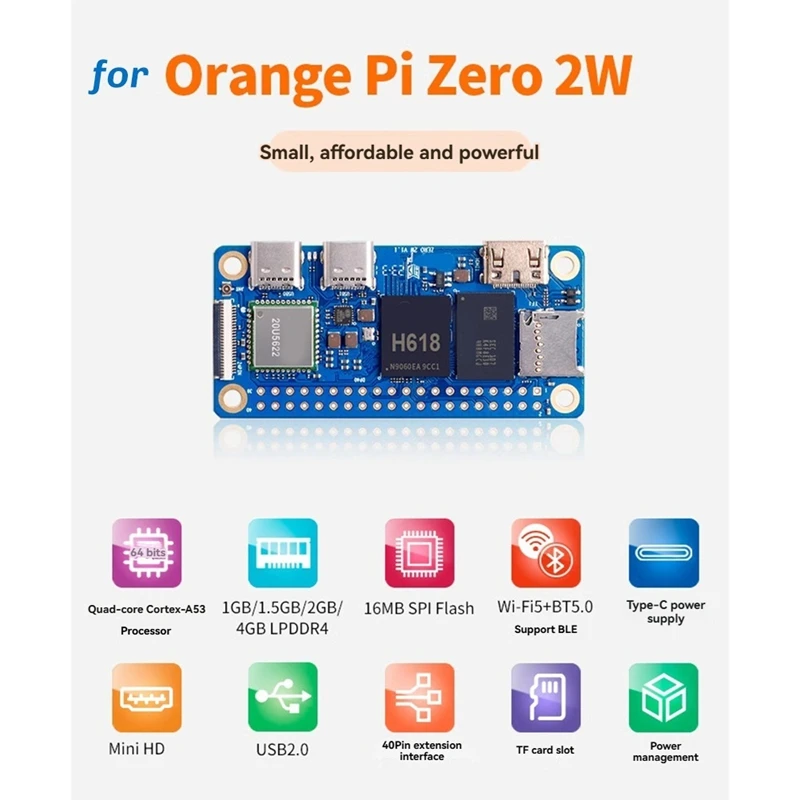 Für Orange Pi Zero 2W RAM H618 Quad-Core Cortex-A53 Für Mini PC Wifi5 + BT5.0 BLE Optionales Gehäuse