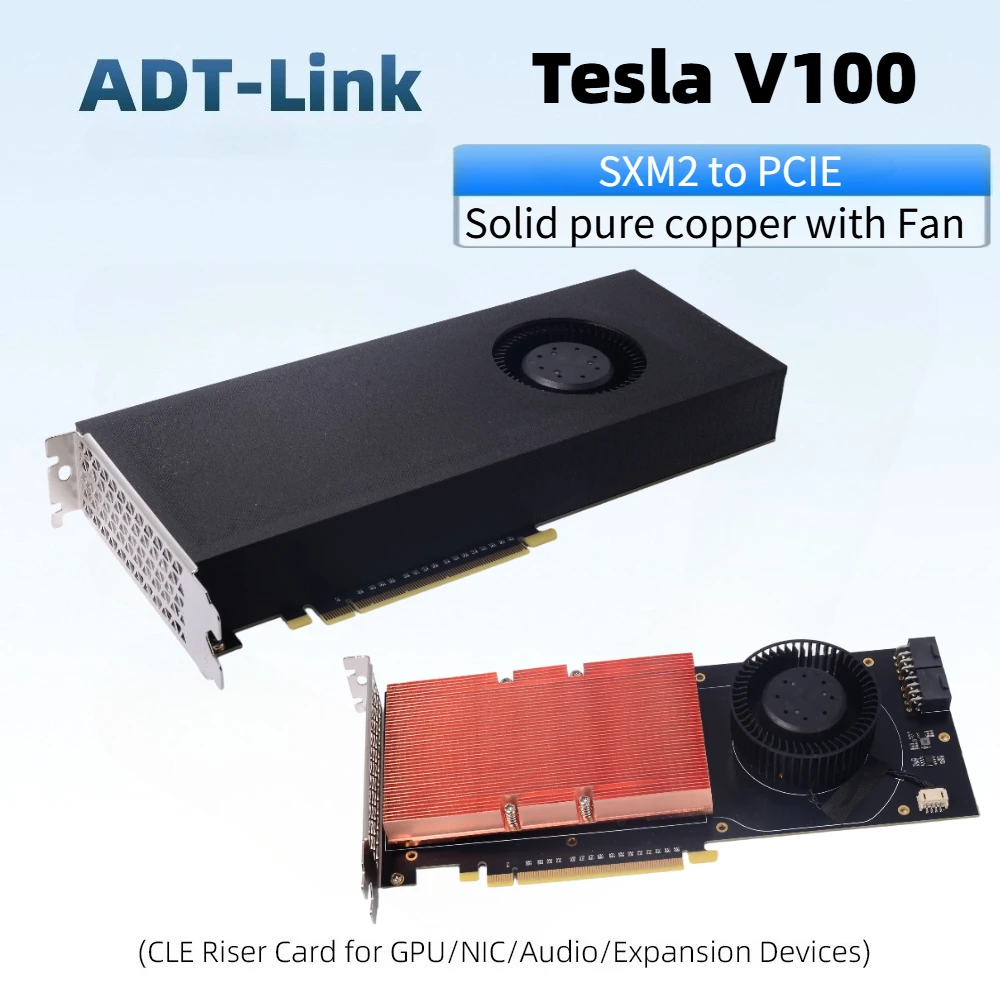 

For Tesla V100 GPU SXM2 32G / 16G To PCIE Adapter Card to PCI-E Adapter Board Kit Full Pure Copper Heatsink & Cooling Turbo Fan