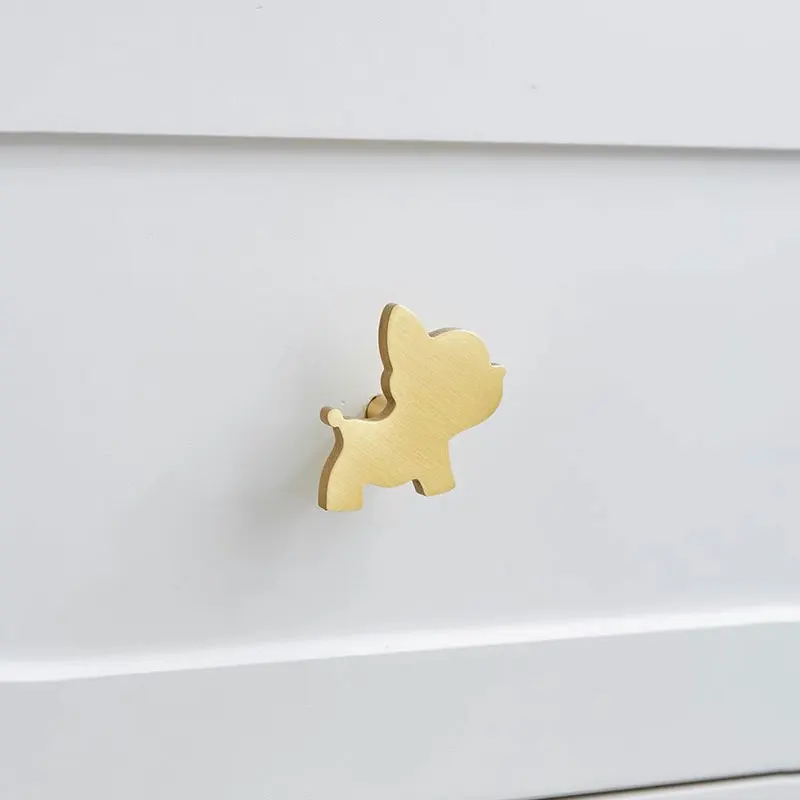 Cute Dog Shaped Cabinet Handles for Children's Room Solid Brass Wardrobe Pulls Creative Decor Drawer Knobs Furniture Hardware