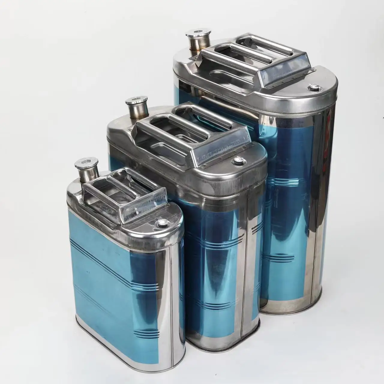 New Gasoline Drum Three-handle Stainless Steel Oil Drum Portable with Bleed Valve Spare Gasoline Drum