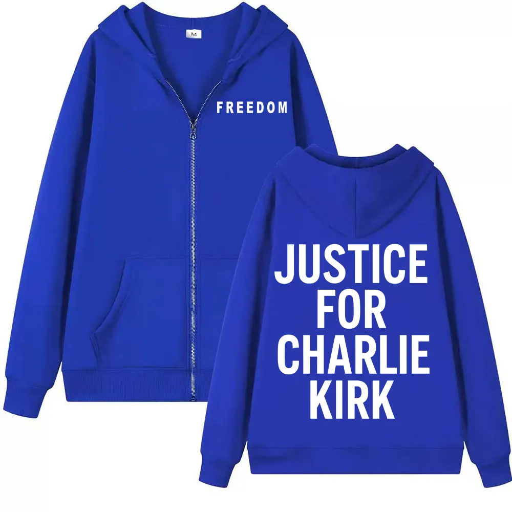 العدالة لتشارلي كيرك الحرية سستة هوديس الرجال النساء الأزياء القوطية المتضخم سترة البلوز Bodywarmer زمم البلوفرات