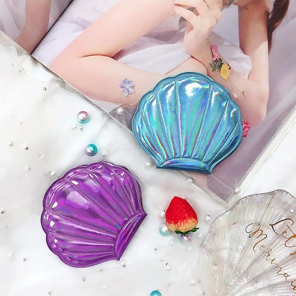 1Pc Bling Shell Double-Sided Compact Makeup Mirrors Portable Small Mini Pocket Mirror Makeup Tool Purse Travel Bag Mirror