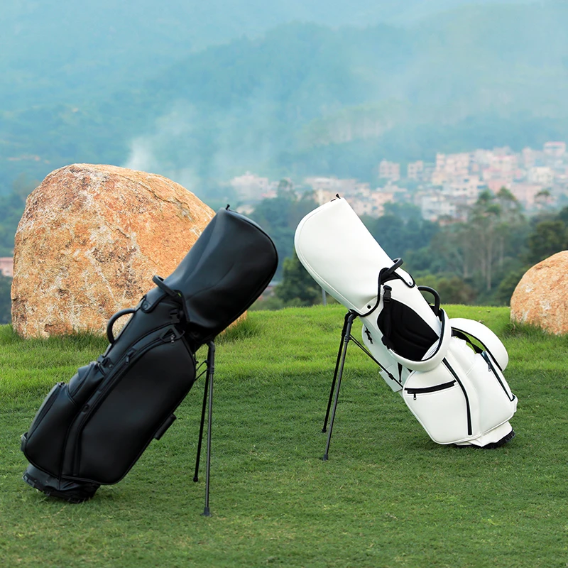 

2025 new golf standing bag and standing lightweight golf bag men's multi-functional PU leather golf rack bag