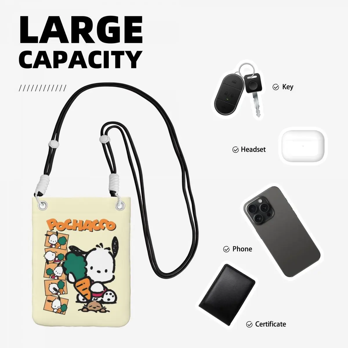 Custom Pochacco Carry A Mobile Phone Bag Diagonally Women Men Cute Dog Shoulder Crossbody Bag Adjustable Length For Travel