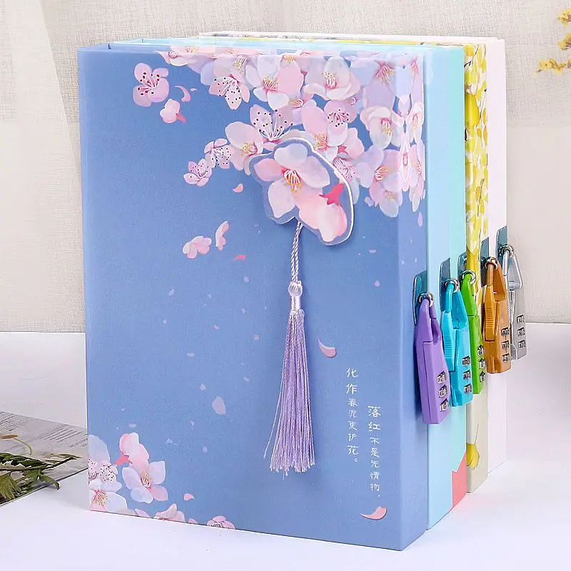 Password Book Hand Ledger Ancient Style Password Lock Notebook Cute Girl Heart with Lock Diary Boxed Lock Book