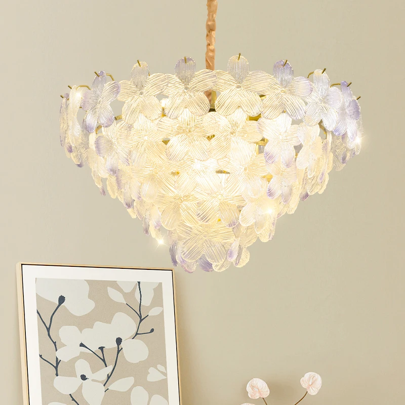 

French-style flower-shaped chandelier for bedroom room lighting main bedroom crystal lamp warm dining room lamp designer