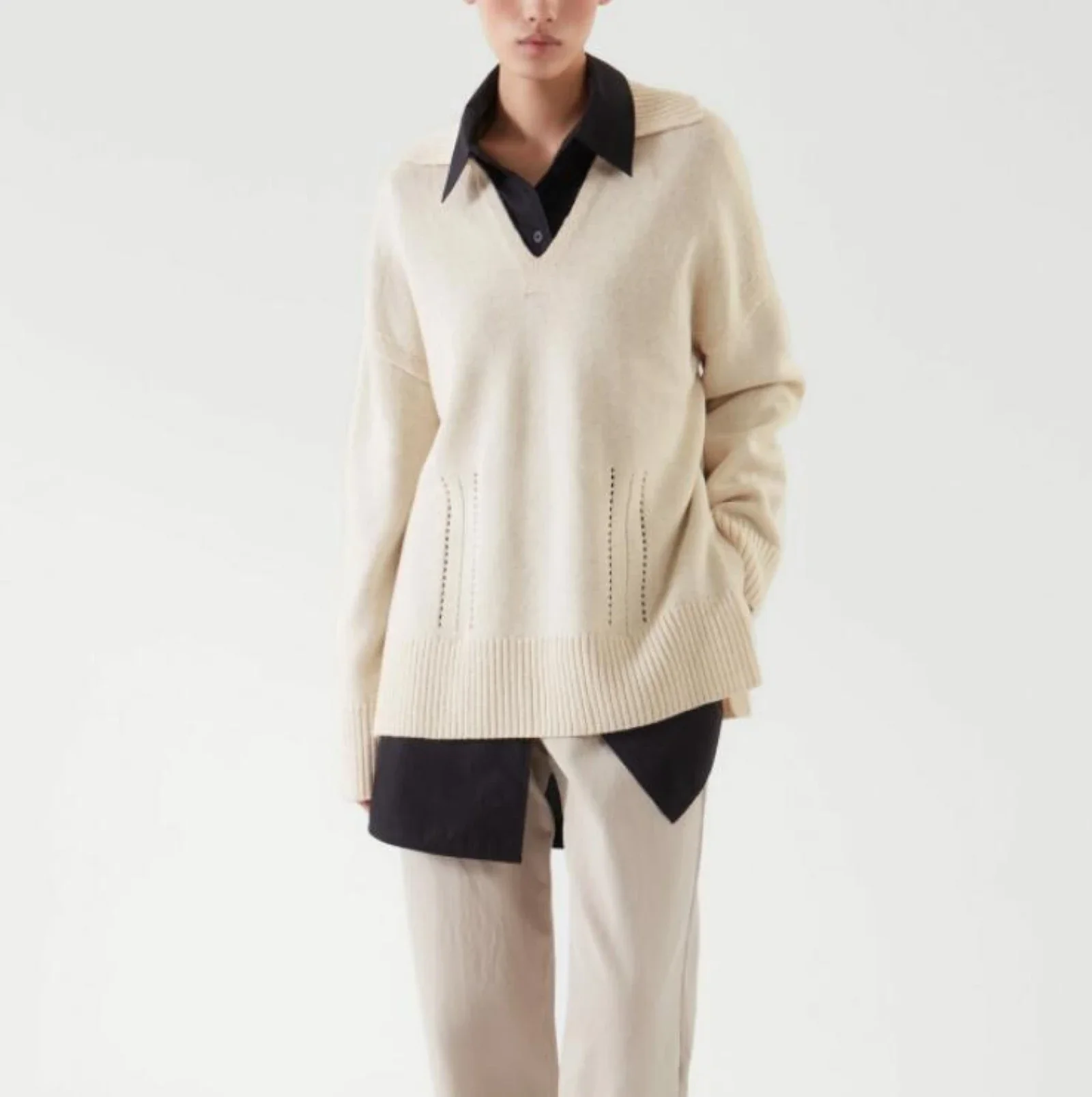 

Ethereal costume 2025 cos autumn new style of Ladies' fashionable and Casual style open-collar wool blend knitted sweater