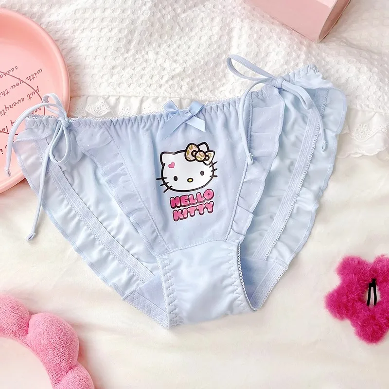 Hello Kitty Sweet Girl slip intimo per donna Kawaii balza fiocco laterale cinturino regolabile Cute Cartoon Anime Pink Blue mutandine