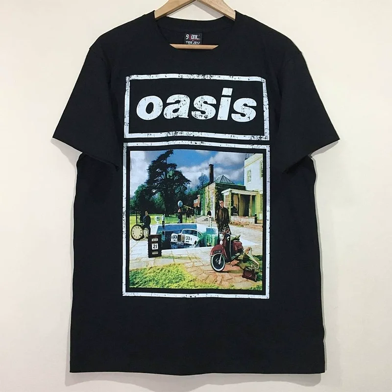 Oversized Pure Cotton Oasis Rock Band T-Shirt for Men Short-Sleeved Versatile Five-Quarter Sleeve Trendy Men's Tee from Instagram.heavyweight cotton, pre shrunk tee, butterysoft, graphic print crew neck、 gift for menwomen, wash resistant print           .