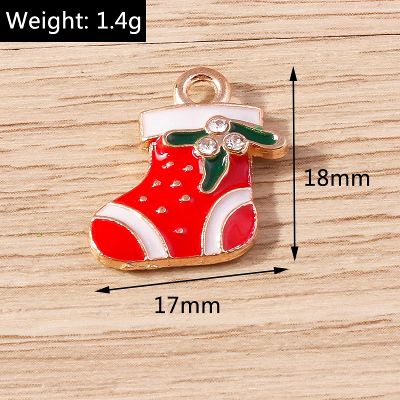 10pcs 17x18mm Cute Enamel Christmas Socks Charms Pendants for Earrings Necklaces DIY Handmade Bracelets Jewelry Making Accessory