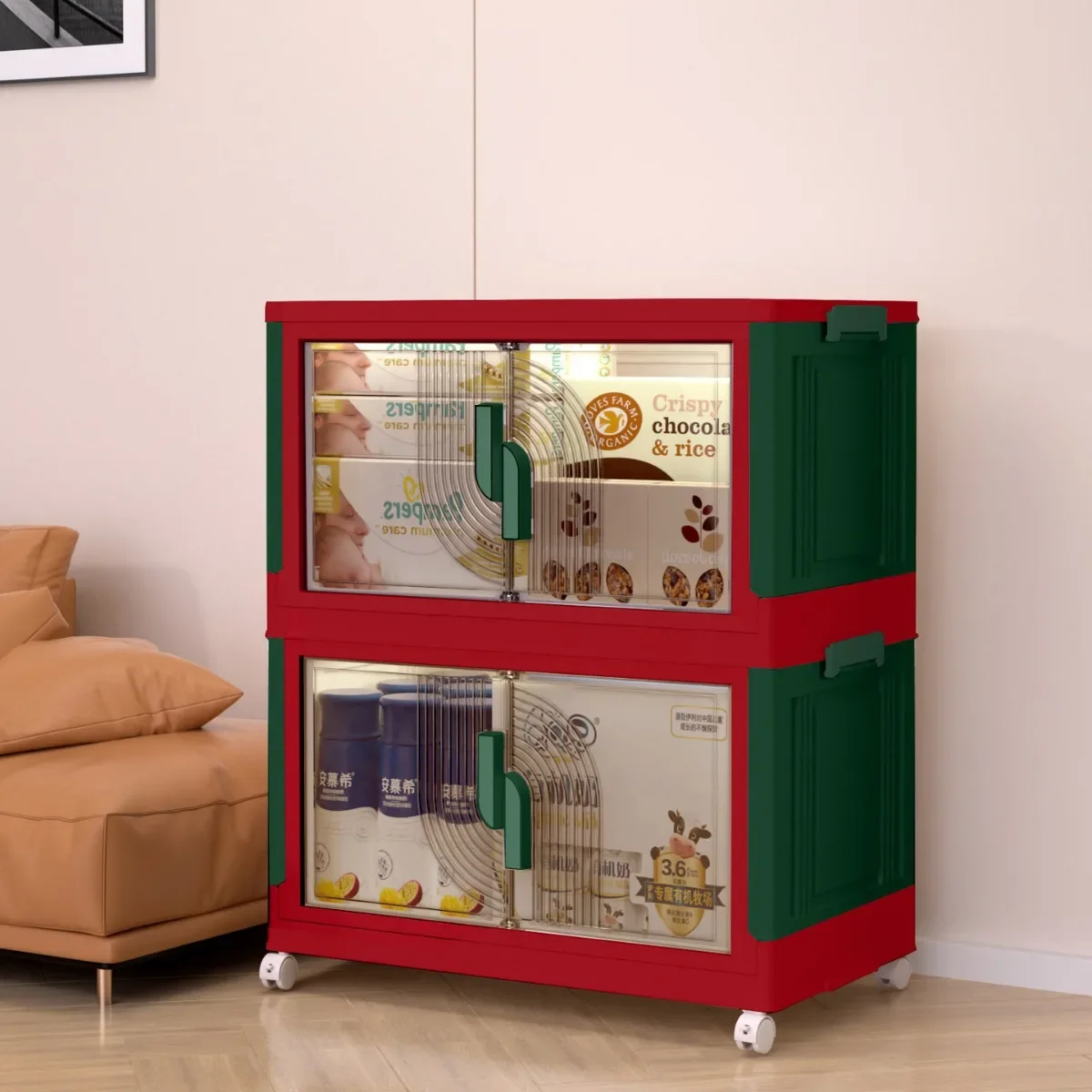 Dopamine storage cabinet Household multi-functional contrasting color locker Living room free installation foldable