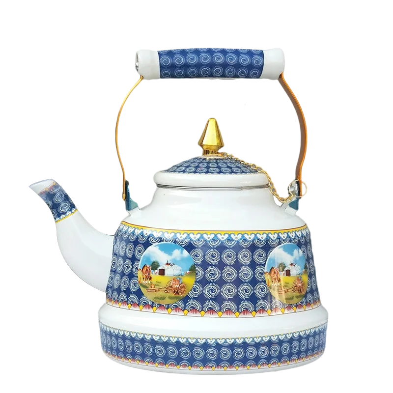 

Специальный чайник с молоком, чайник с утолщенной эмалью, Синьцзянский чайник в этническом стиле, крутой чайник для дома, горшок с плоским дном