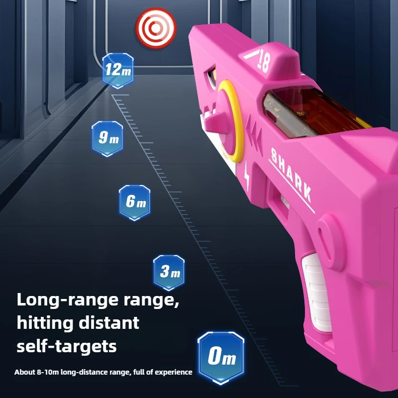 상어 물 블래스터 자동 채우기 전기 물총 450ml 탱크 12m 범위 풀 해변 전투 장난감 성인 어린이 여름 재미