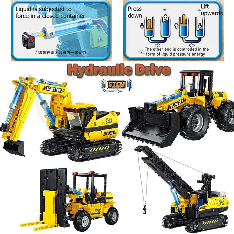 

MOC Excavator Engineering Vehicle Model Building Blocks Bulldozer/Forklift Hydraulic Drive Construction Car Assembly Bricks Toys