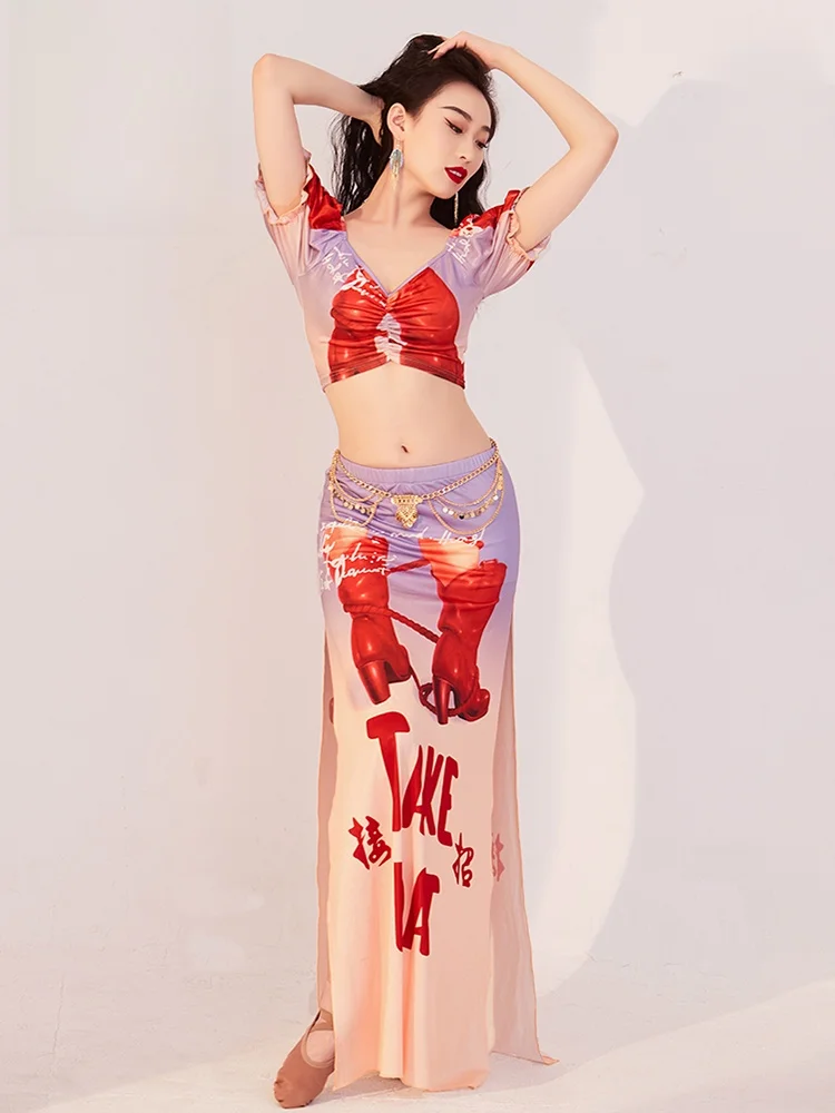 Original New Sle Belly Dance Practice Suit Spring Summer Floral Long Skirt Performance Set Oriental Dance Outfit for Women