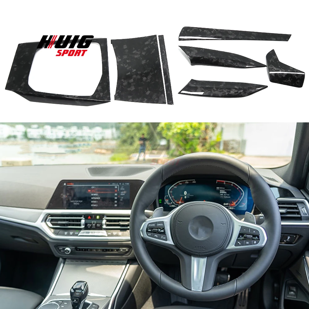 

7PCS RHD Forged Carbon Fiber Interior Control Dashboard Gear Shift Panel Cover Trim For BMW 3 4 Series G20 G26 2020 2021 2022