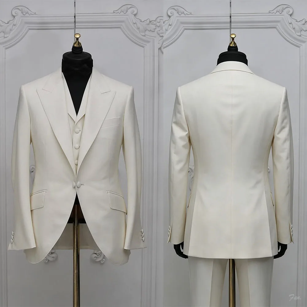 British Men Wedding Suits Peaked Lapel Single Breasted Tuxedo Groom Wear 2 Pcs Jacket Pants Business Evening Party Customized