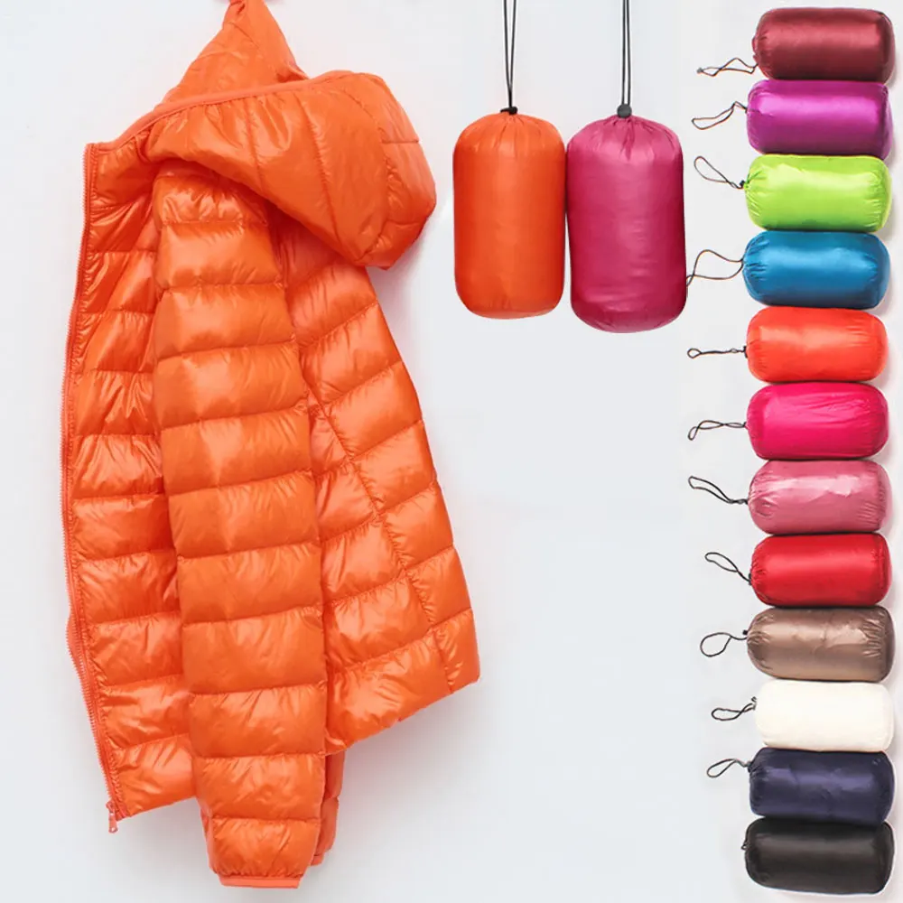 

Женская ультралегкая тонкая пуховая куртка с капюшоном, стеганая, на молнии, с длинными рукавами, легкая, утепленная, белая, с наполнителем из пуха