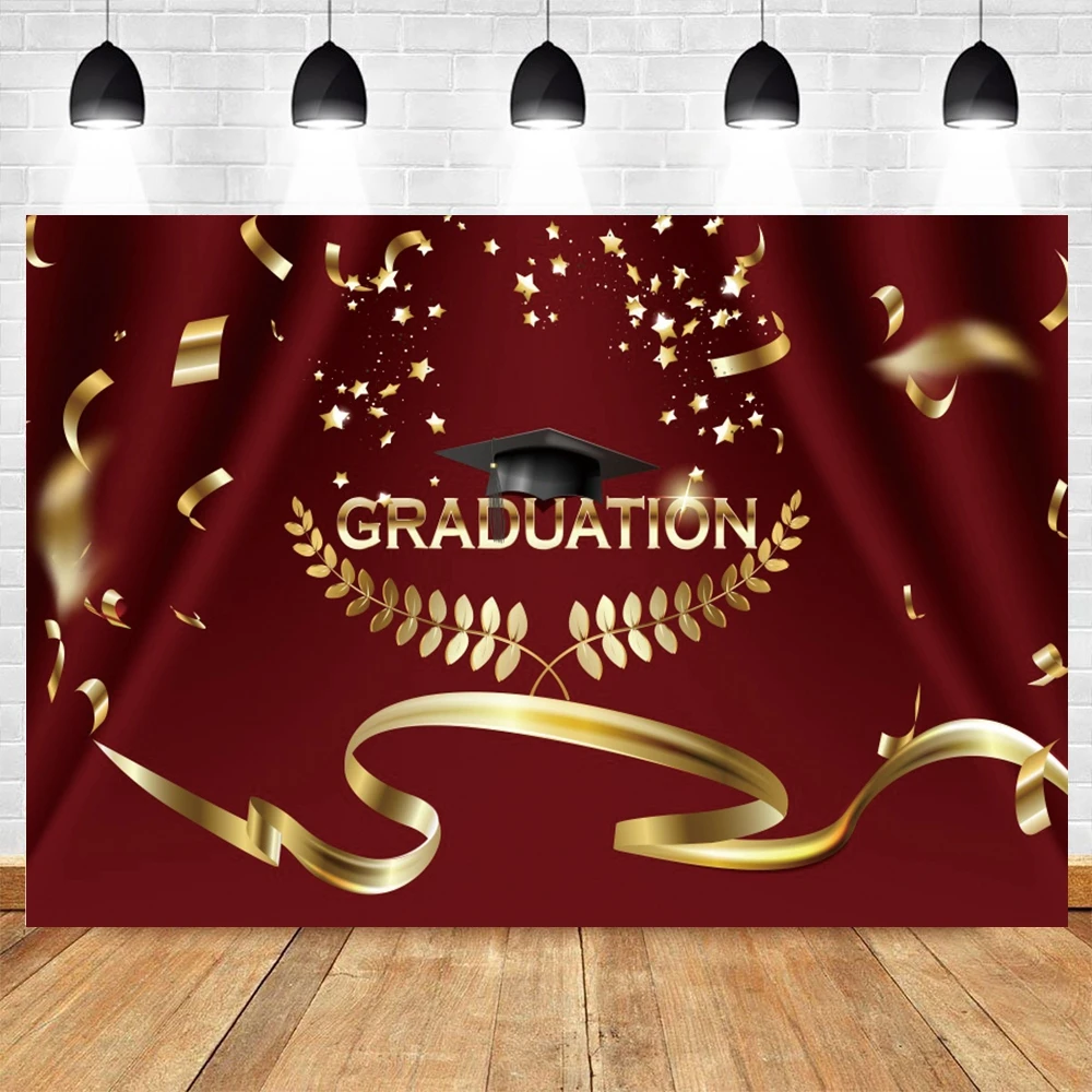 Fondo de fotografía de graduación de clase de 2024, sombrero dorado y negro, globo de graduación, felicidades, pancarta de graduación, fondo