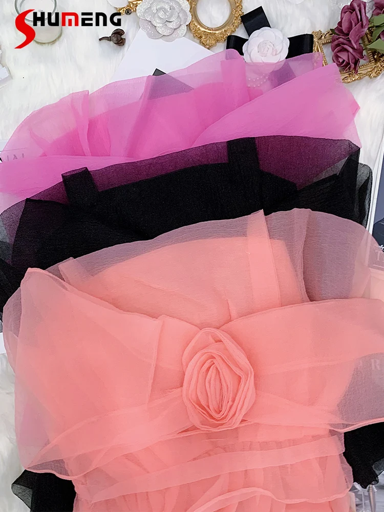 

Women's 2025 Summer New Tops Women's Fashion Super Fairy Bow Rose Flower Organza Solid Color Vests Ladies Sleeveless Tank Tops