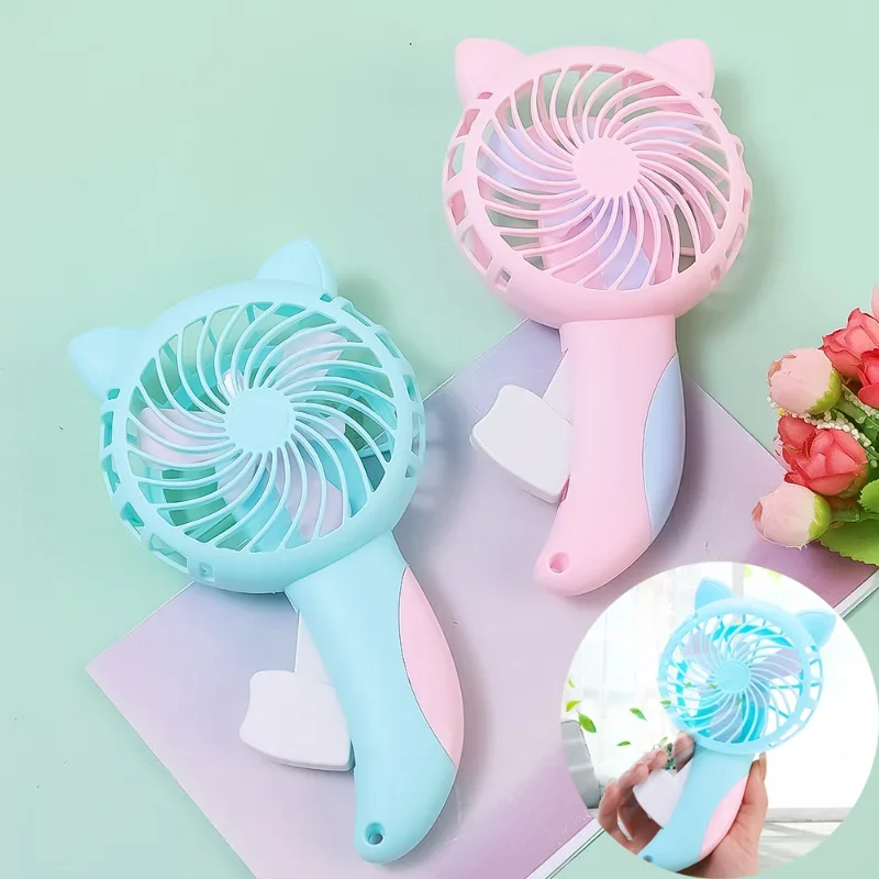 1PC Mini Hand Held Fan Cute cat Hand Pressure Fan Without Battery Household Manual Fan Children Toys Cartoon Held Random Colors