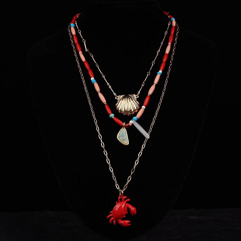 

Bohemian Multilayer Handmade Colorful Beads Chain Red Crab Pendant Necklaces For Women Girls Accessories Jewelry Gifts