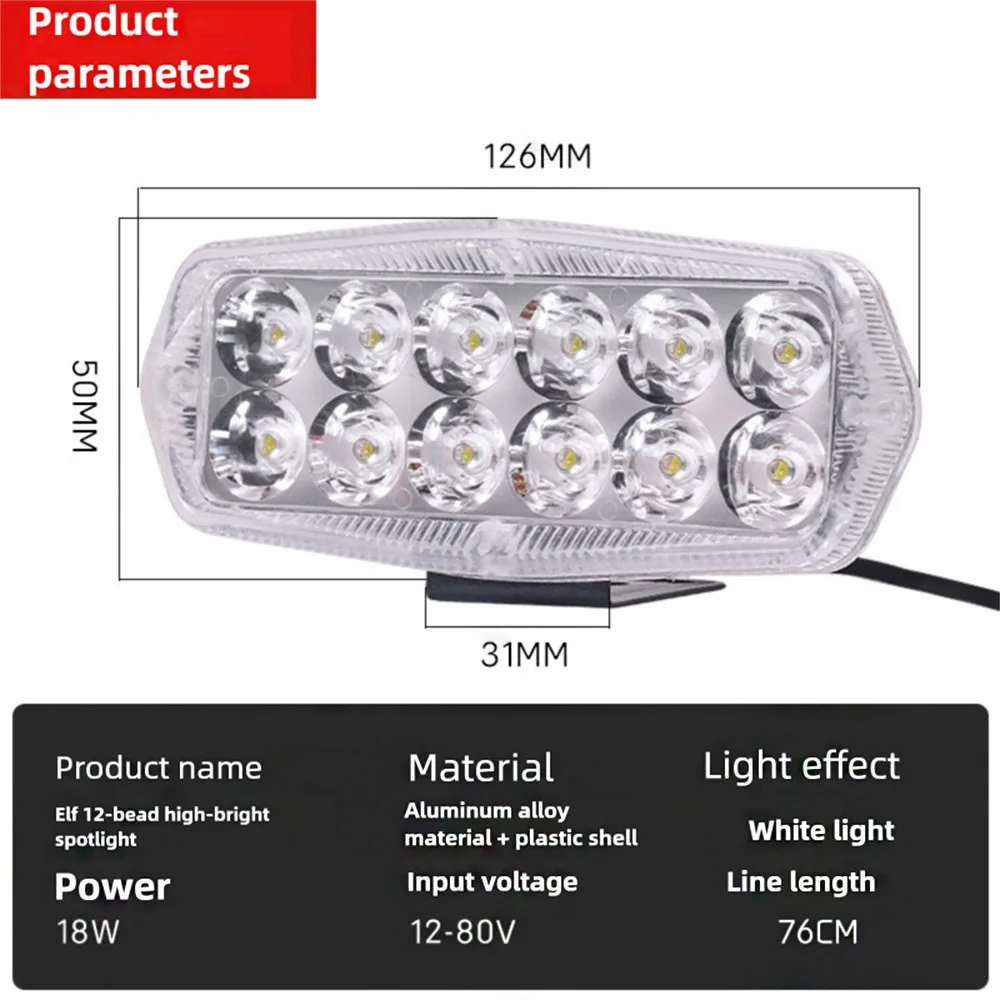 

External LED Spotlight, Ultra Bright Electric Tricycle, Modified Front Headlights, Four-wheel Car Lights, 12v-80V Universal