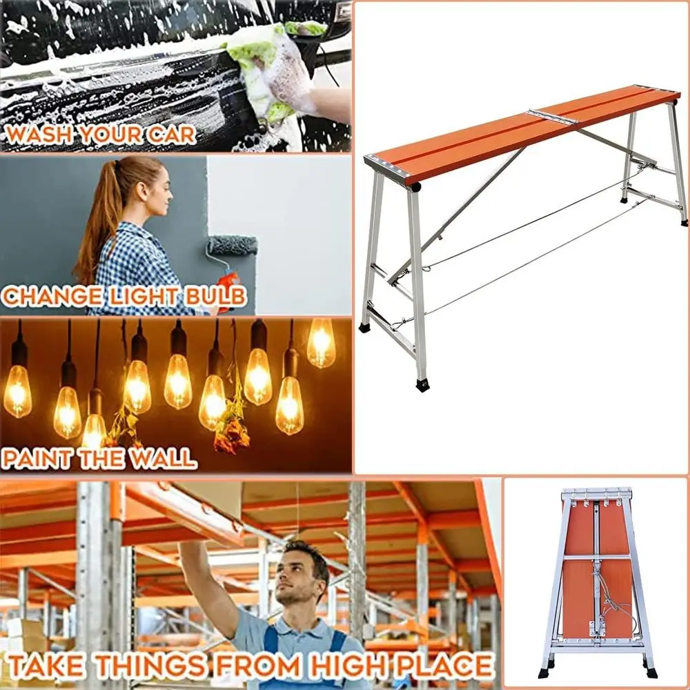 Adjustable Height Work Platform for Drywall and Multipurpose Ladder with Stool, 40cm x 150cm Work Bench