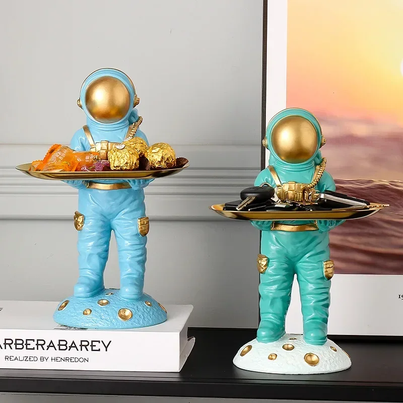 

Resin Storage Ornaments Space Astronaut Metal Tray Wine Rack Desktop Figurines Crafts Home Decor Furnishings Storage Decorations