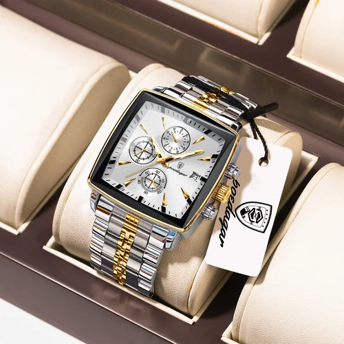 Imagen 2 del producto Reloj de Pulsera Masculino de Lujo POEDAGAR, Resistente al Agua, Luminoso, de Acero Inoxidable, Cronógrafo, con Fecha, Reloj de Cuarzo para Hombre