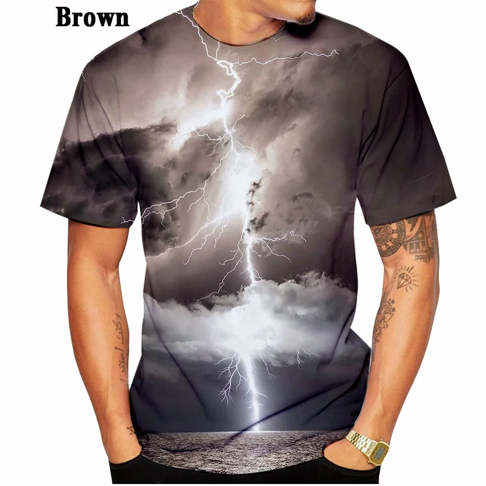 Hot Sale New Product 3D Lightning Print T-shirt Men and Women Personality Cool Print T-shirt