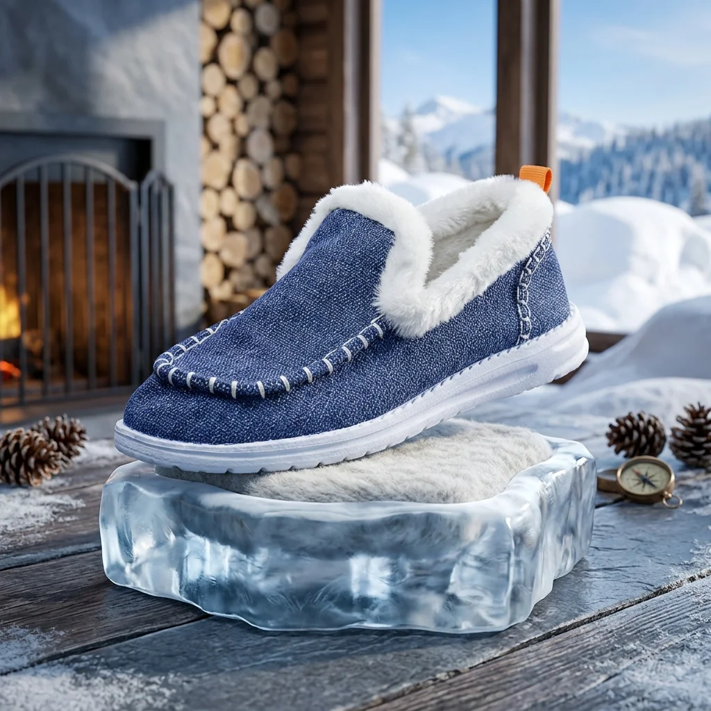 Women Winter Denim Fabric Fuzzy Fleece Lined Loafers Slip On Warm Moccasin Shoes Non Slip Wear-resistant Soft Sole Platform Casual Walking Ankle Snow Boots Comfort Thermal Flats for Daily Driving Outdoor Indoor Home Wear Multi Fashion Colors Available view 3