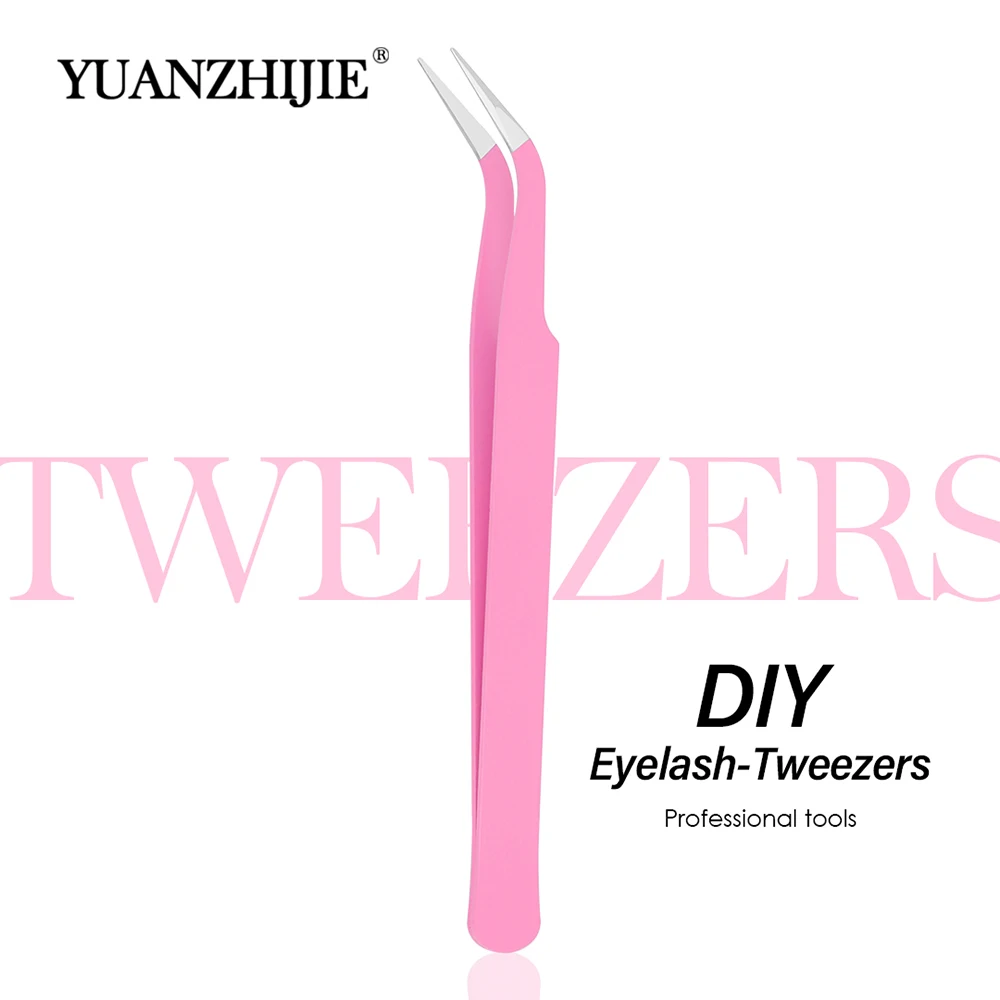 Customized 402 Stainless Steel Material DIY Lashes Tweezers Pink Color Anti-static Eyelash Beauty Tools Suitable for Novice Gift