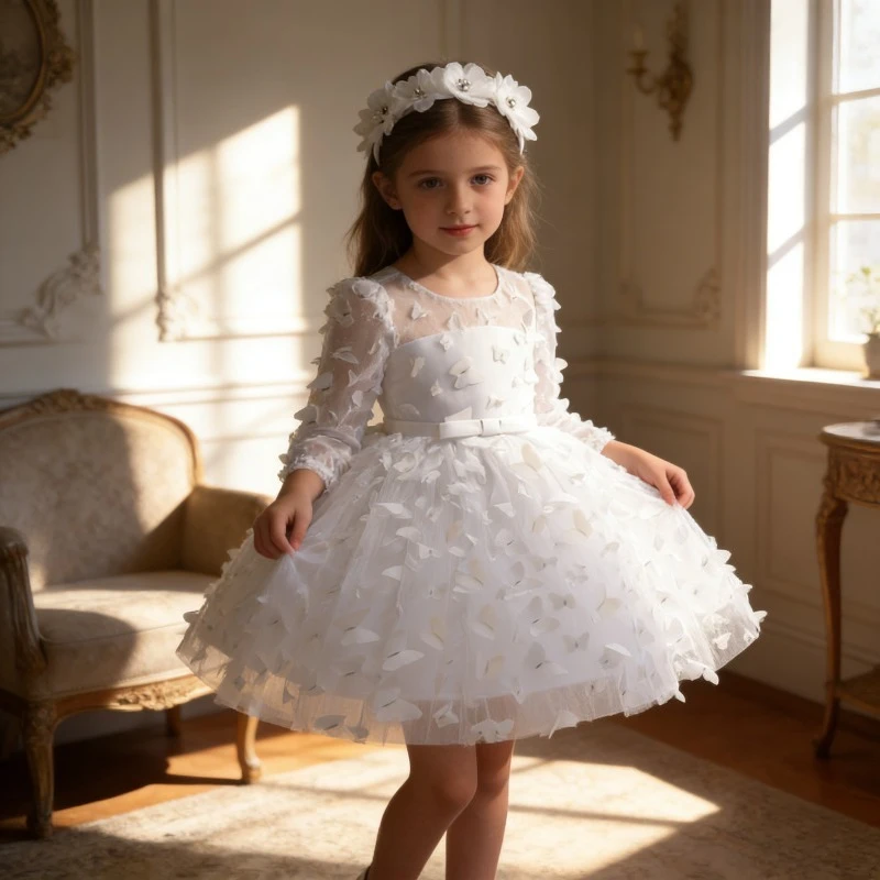 

Girl's Bow Dress Baby's Flower Puffy Skirt Mesh Birthday Dress Party Themed Outfit