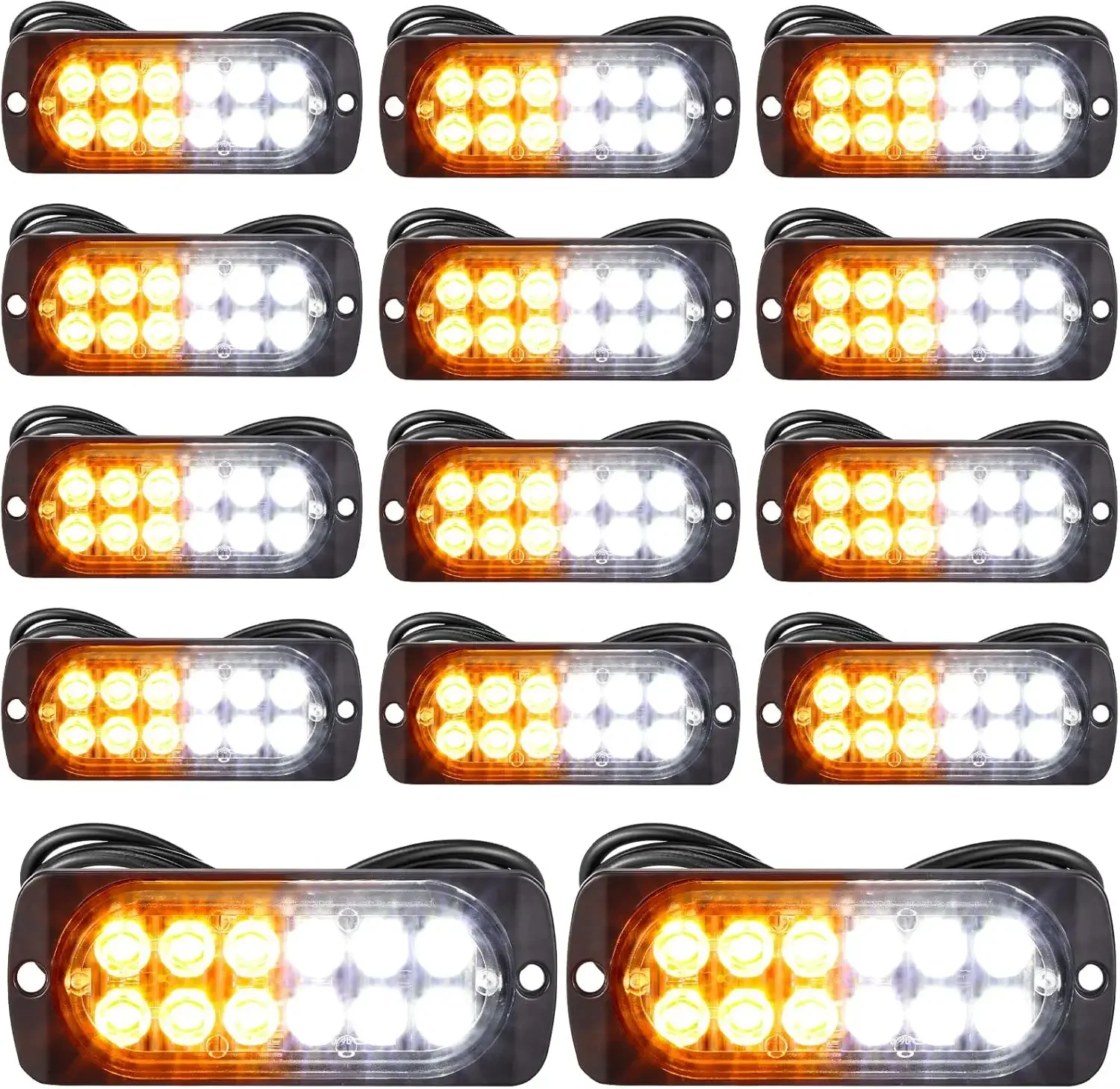 

14 Pcs 12 LED Strobe Lights for Trucks, Surface Mount Emergency Warning Lamps, 12-24V Amber White