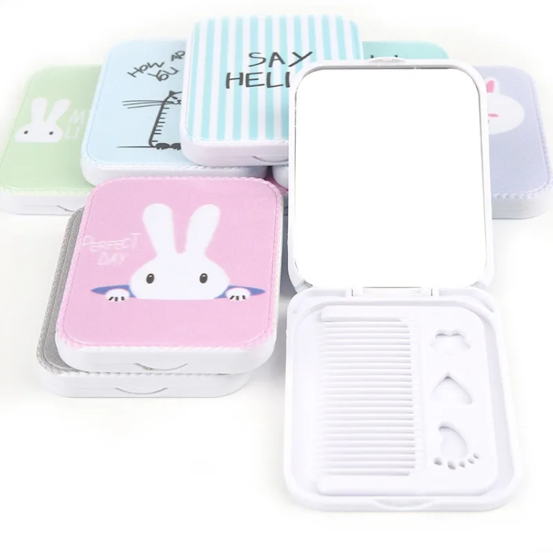 Hair Comb Cosmetic Mirror Set Cute Compact Pocket Mini Size Portable Travel Head Massager Relax Folding Mirror with Small Comb