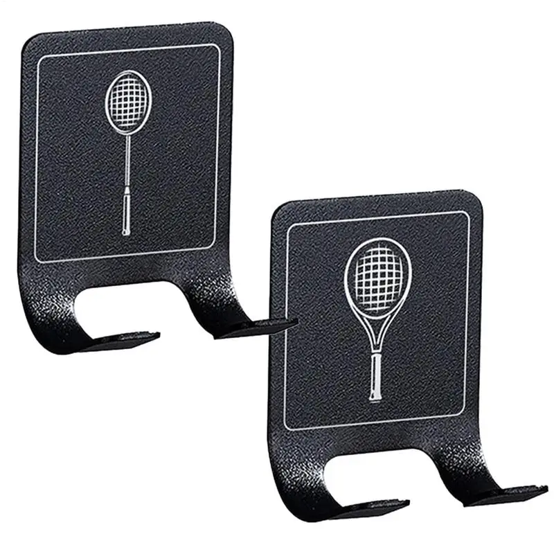 2Pcs Tennis Racket Holder Universals Wall Mounted Racket Rack Stainless Steel Wall Hook Space-Saving Badminton Racket Holder
