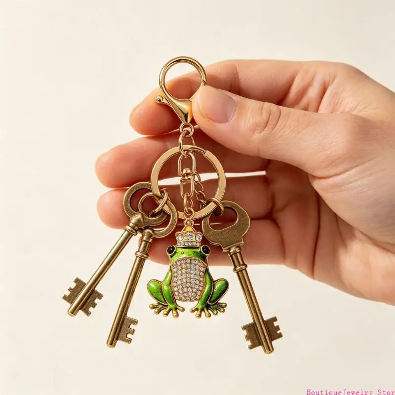 E1PE Decorative Animal Bag Charm Keychain with Lobster Clasp, Top Accent and Gold Tone Front for Keys or Handbag Use
