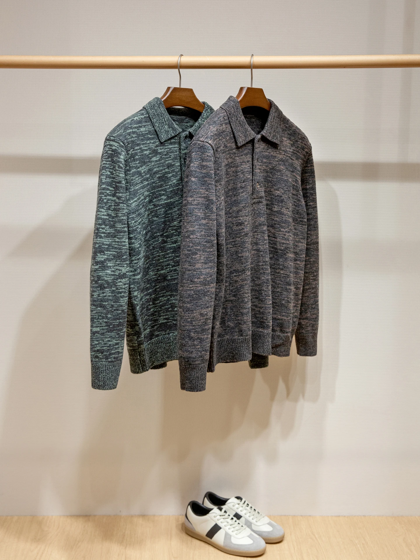 Mixed-color floral yarn wool-blend casual lapel knitted sweater