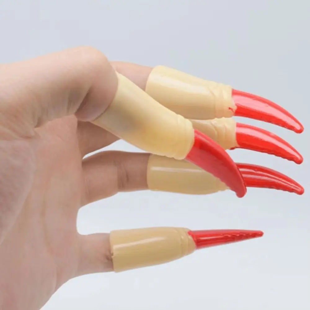 10Pcs/Set Luminous False Nail Covers Red Black Long Shape Scary Witch Nails Plastic Halloween Party Supply Festival Celebration