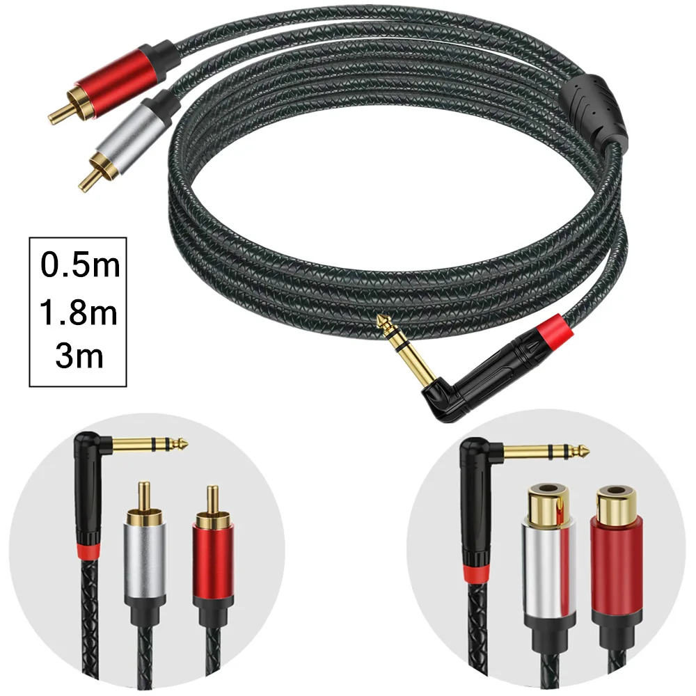 6.35mm Male Jack To 2 RCA Phono Male & Female Jack Stereo Audio Y Splitter Cable 50cm/1.8m/3m