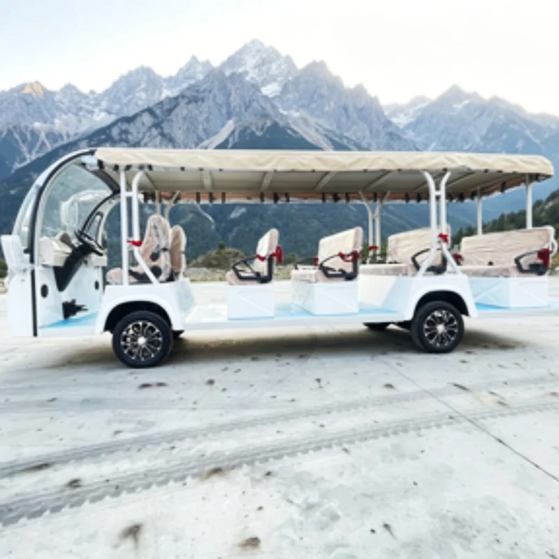Open 5-Row 14 Seats Hot Sale Luxury Electric Sightseeing Bus Electric City Bus 7500W Motor Free Custom Body And Seats Color