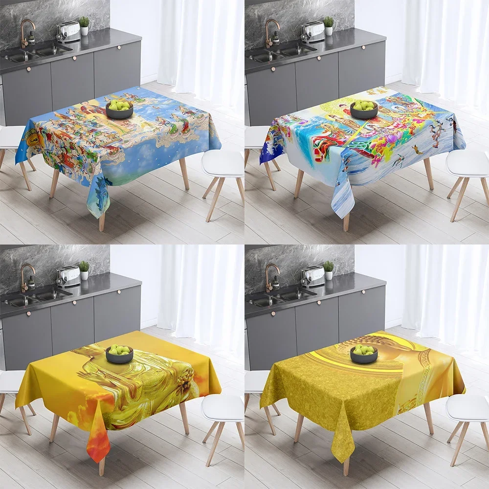Home Decor Rectangular Yellow Series Floral Print Pattern Tablecloth Dining Table Party  Stain Resistant