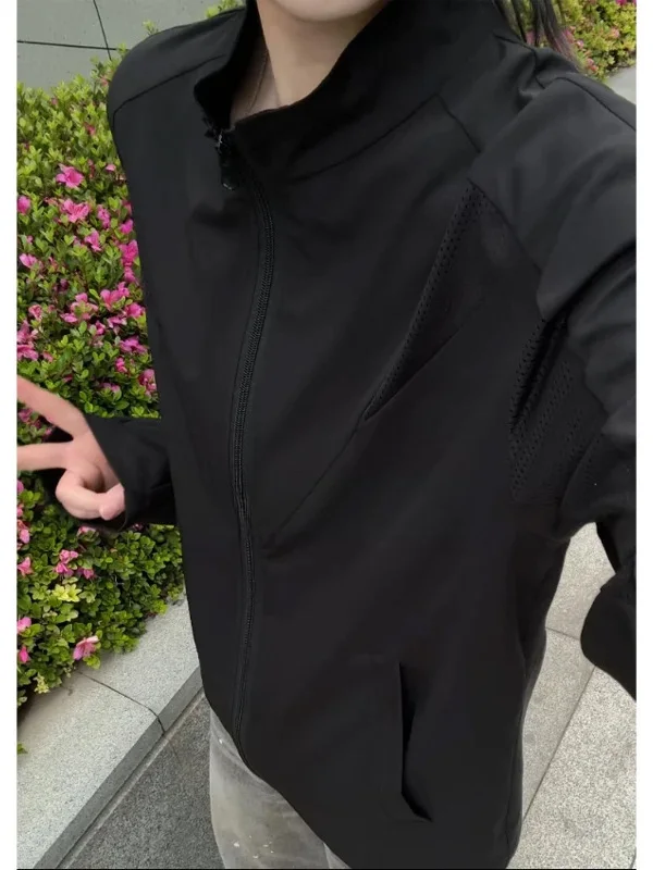 

Мужская летняя куртка из оригинальной пряжи с защитой от солнца, из ледяного шелка, быстросохнущая, с воротником-стойкой, модная, свободного кроя