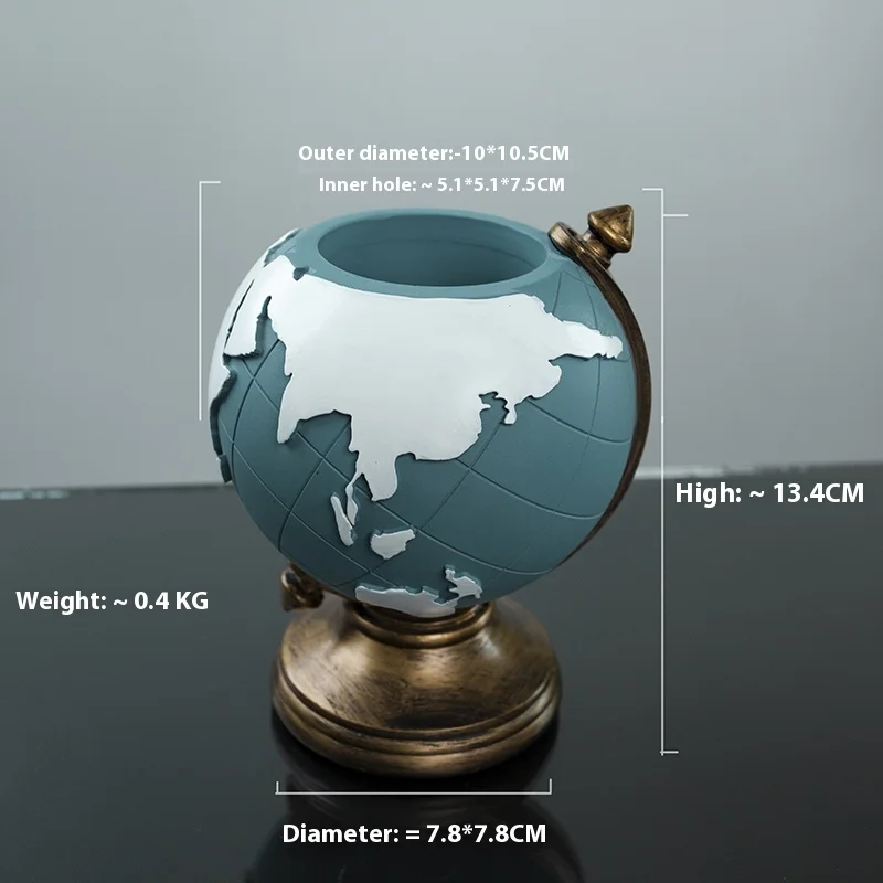 

European Retro Globe Pen Holder Unique Geographic Pen And Pencil Storage Creative Resin Desk Organizer For Home And Office Decor