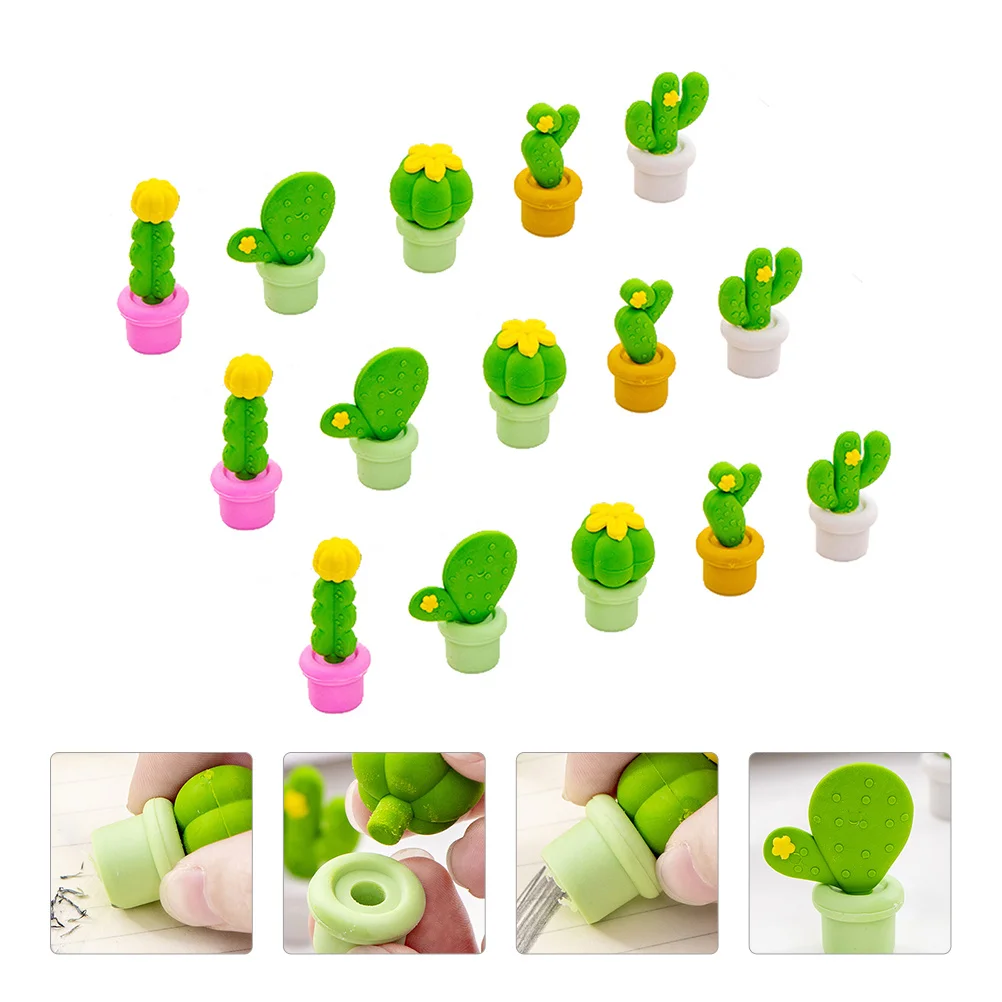 

15Pcs Creative Cactus Cartoon Erasers Cute Rubber Pencil Erasers for Students School Drawing and Writing Stationery Set