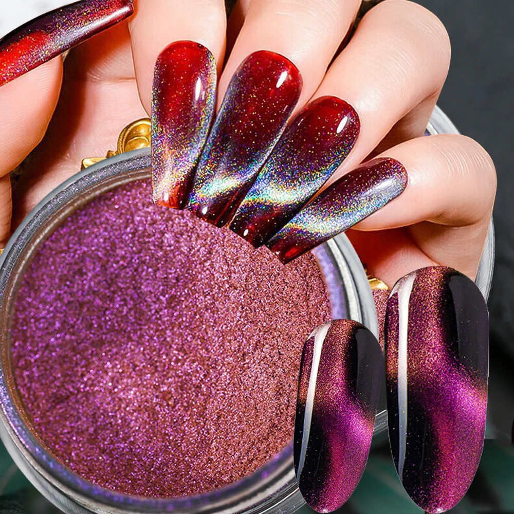 1Jar Reflective Magnetic Nail Powder Chameleon Glitter Cat Eye Dust Chrome Metallic EffectShiny Nail Pigment Manicure Decoration