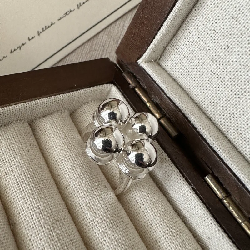 

S925 Sterling Silver Niche Design Sense Retro Round Bead Ring Korean Style Simple Fashion Wholesale