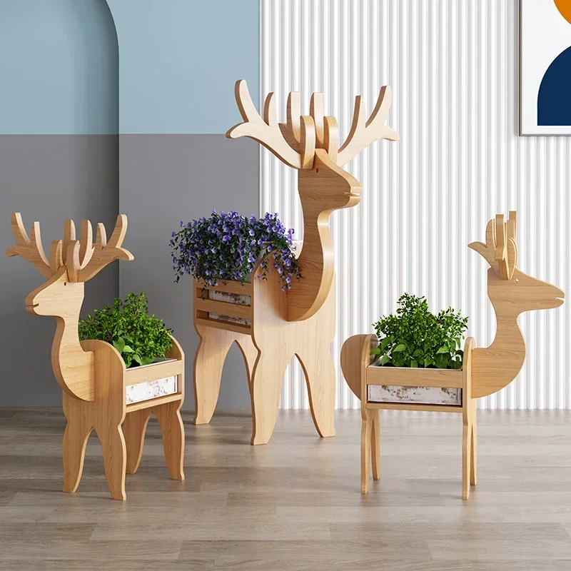 Nordic elk shaped storager Creative wood bookshelf Minimalist living room decoration beauty hotel decor Fun balcony flower shelf